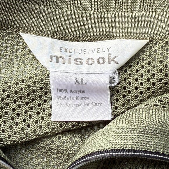 Exclusively Misook Olive Green Short Sleeve Knit Cardigan w/ Zipper & Pocket XL - Picture 5 of 6